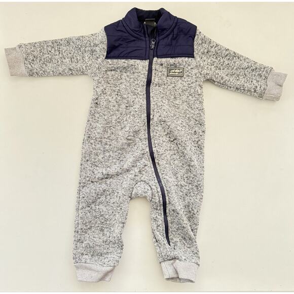 Eddie Bauer Fleece Bodysuit 6-9 Months Space Gray One Piece Quilted Shoulders - Picture 1 of 5